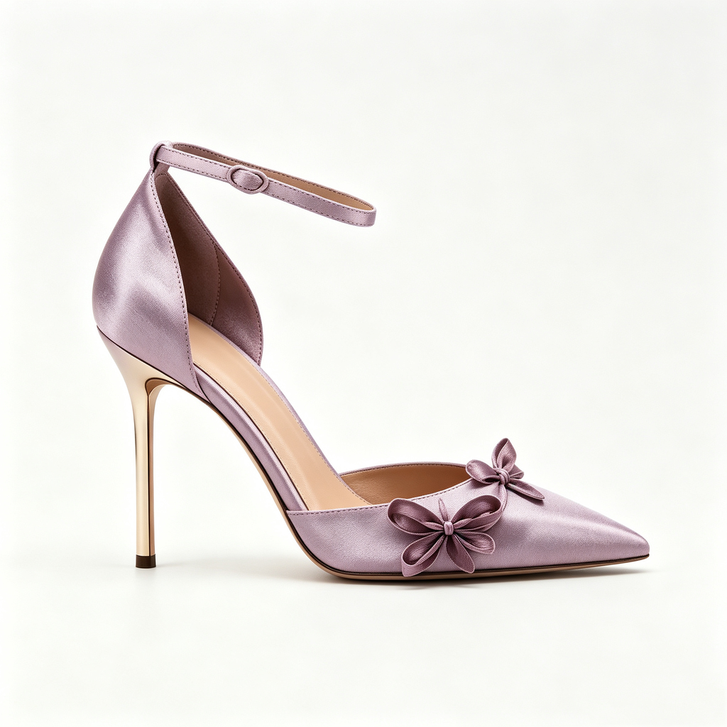 Dusty Lavender Satin Double Bow D'Orsay Ankle Strap Stiletto Heels