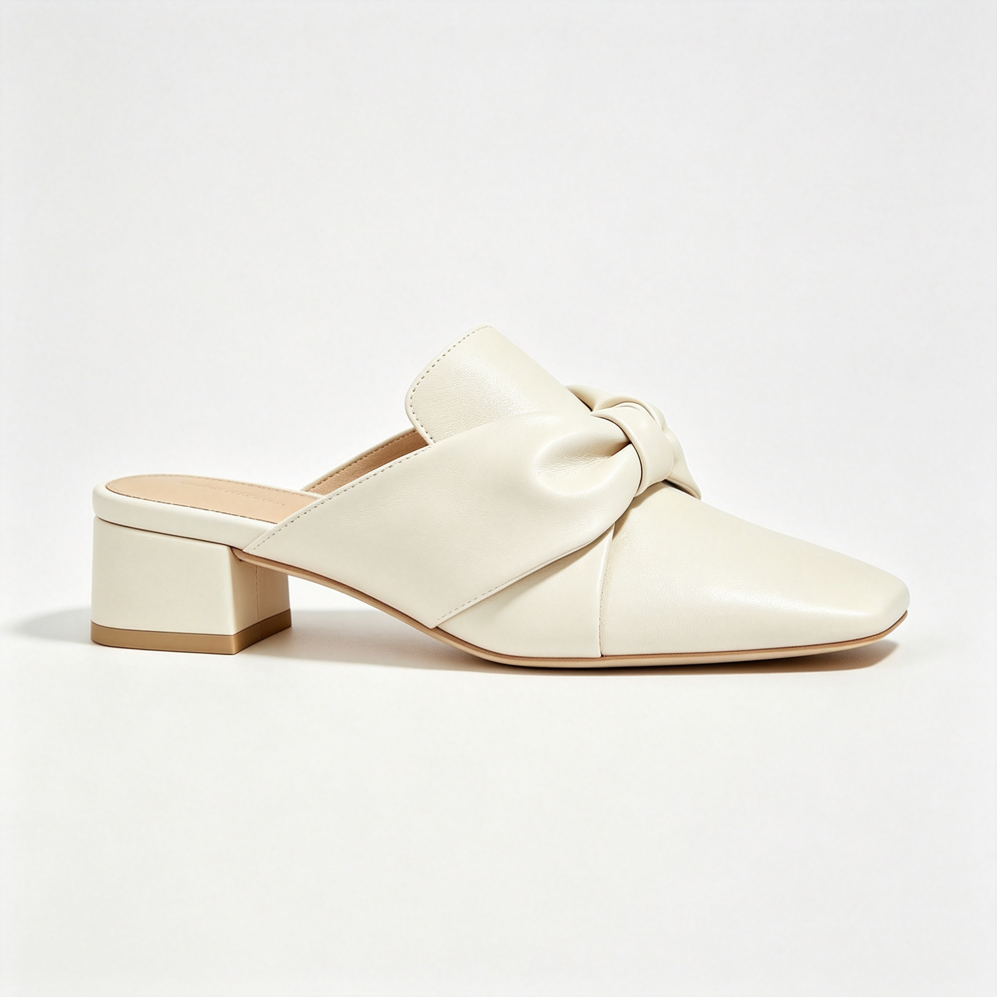 Cream Knotted Block Heel Mules