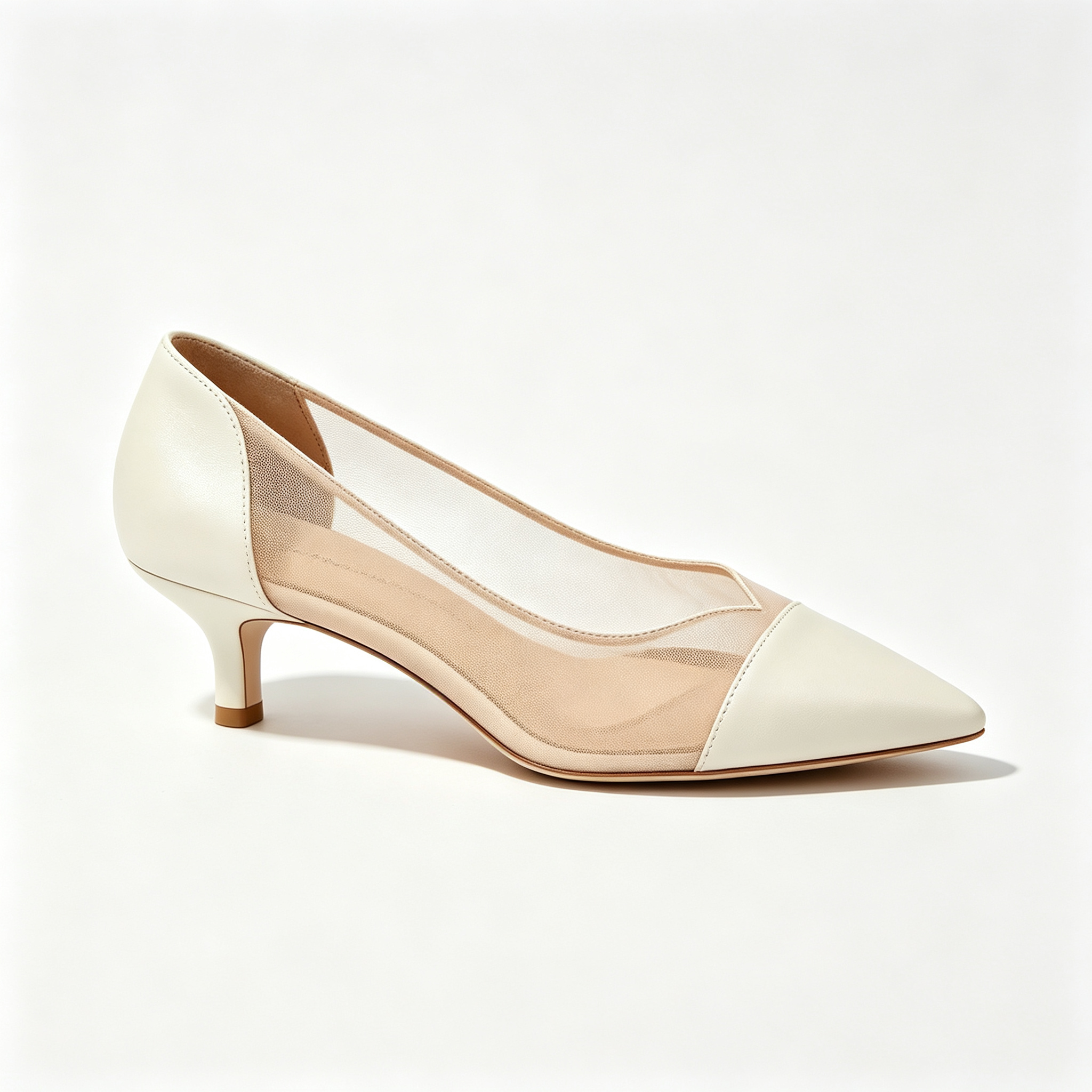Off-White Mesh Panel Pointed Toe Kitten Heel Pumps