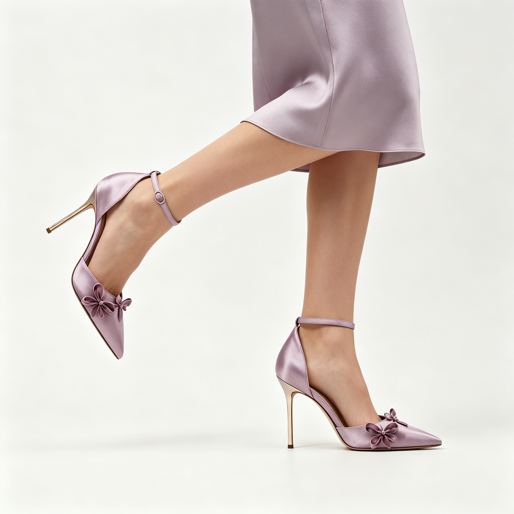 Dusty Lavender Satin Double Bow D'Orsay Ankle Strap Stiletto Heels