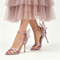 Metallic Lavender 3D Butterfly Cutout Ankle‑Strap Stiletto Sandals