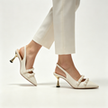 Off-White Pearl Strap Slingback Pointed High Heels